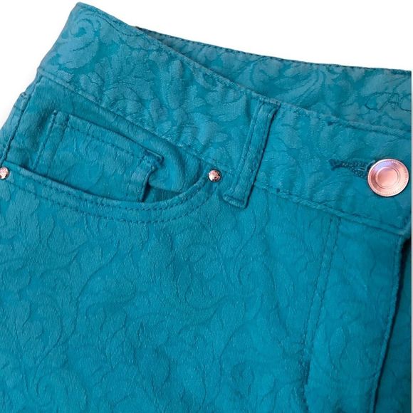 CACHE Turquoise Textured Printed Skinny Ankle Pants - Picture 3 of 9